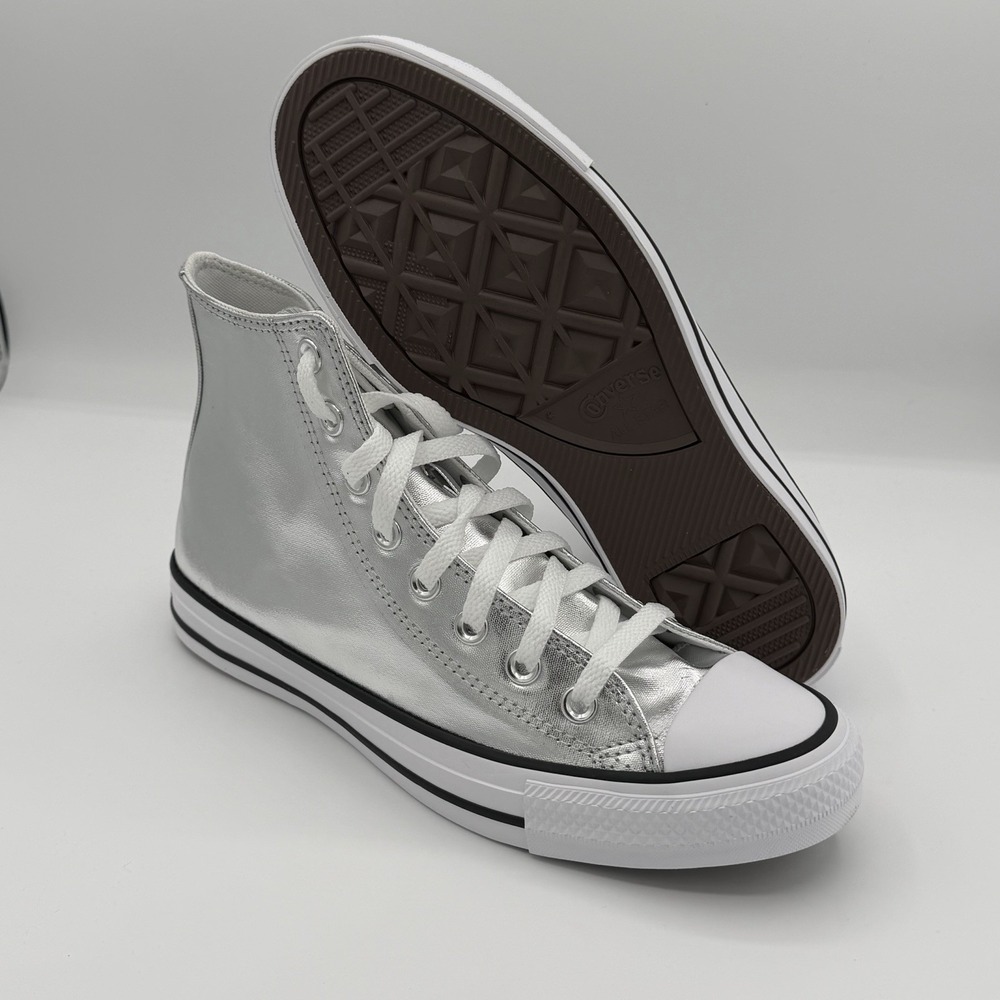 W8.5 Unisex CONVERSE Chuck Taylor ALL STAR HI Metallic Canvas Silver A14875C - Picture 2 of 10